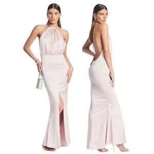 Retrofete Emilia Dress Silk Halter Neck Rhinestone Formal Party Gala Prom S